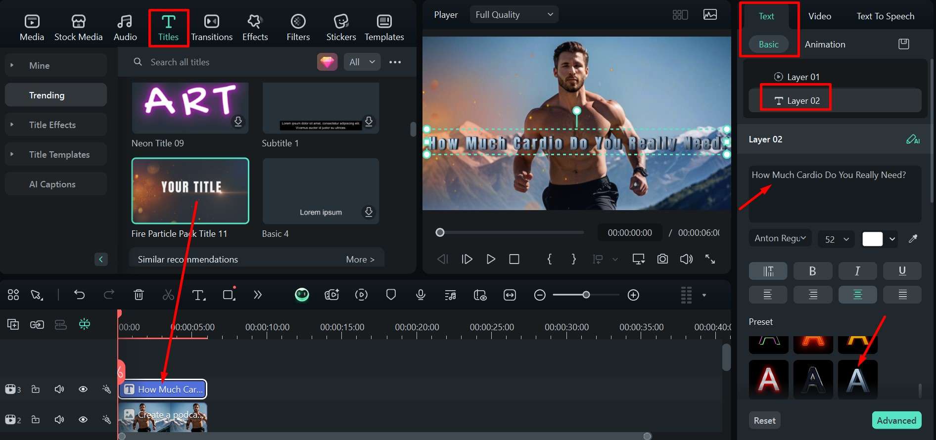 filmora adding animated titles