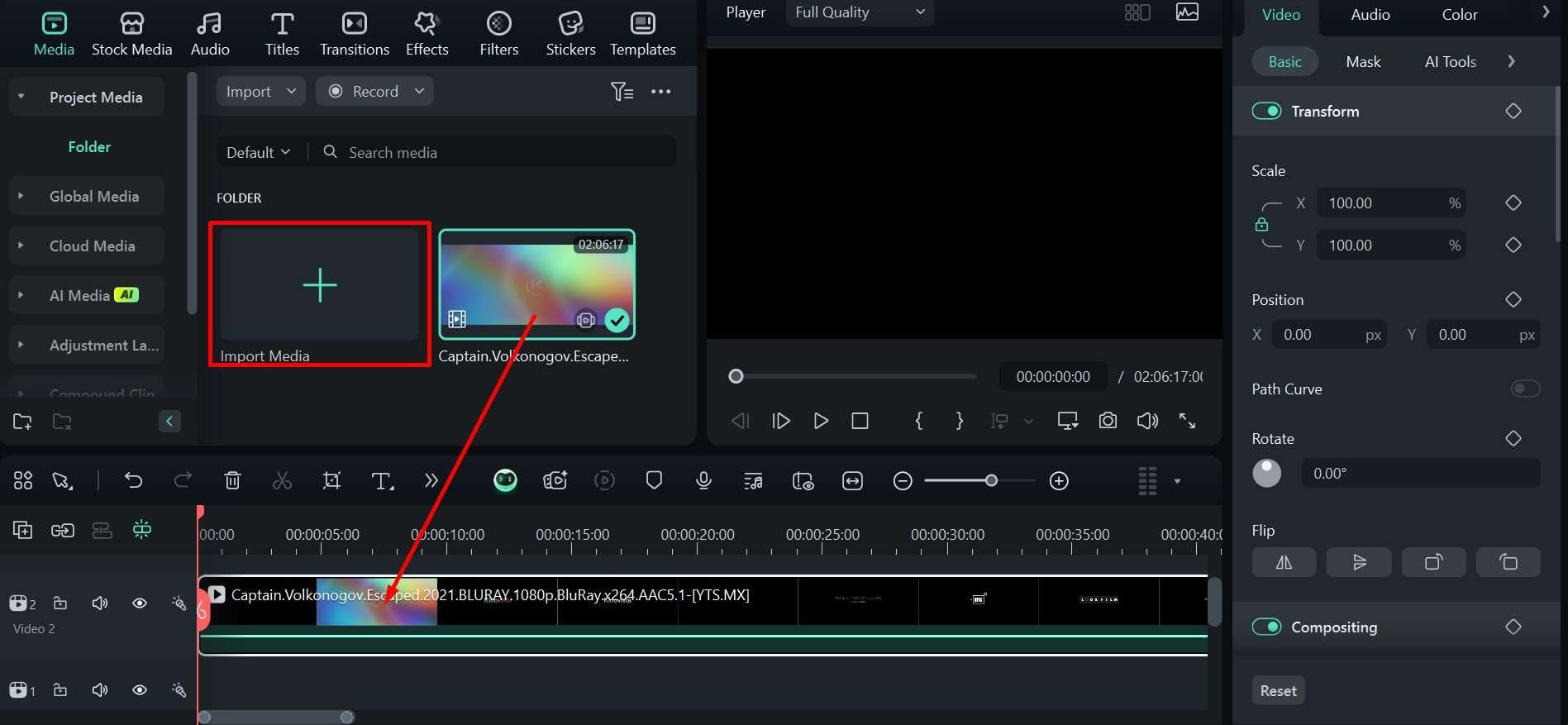 filmora import a video