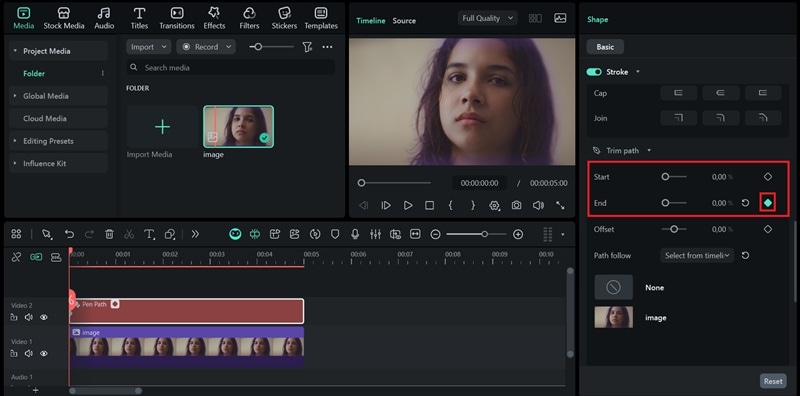 apply trim path effect filmora
