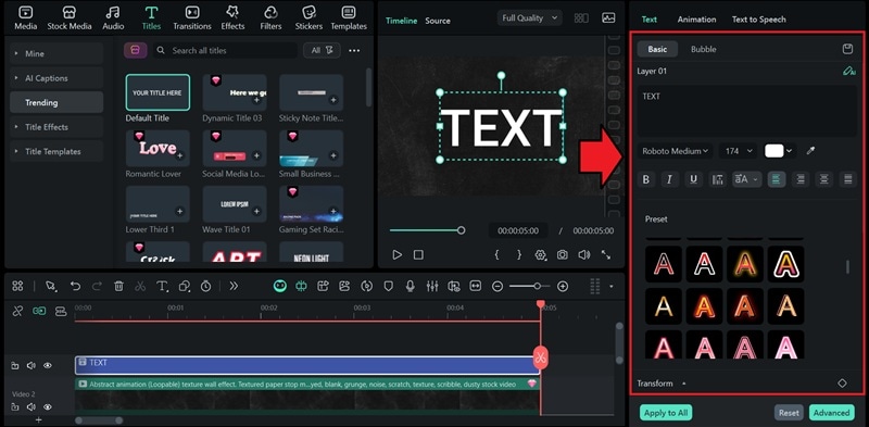 adjust the text settings