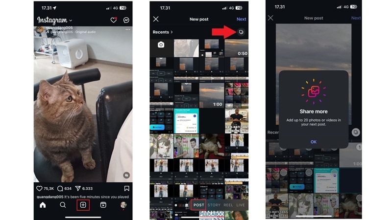 open instagram and select carousel icon