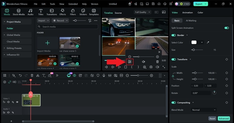 open advanced split screen edit window
