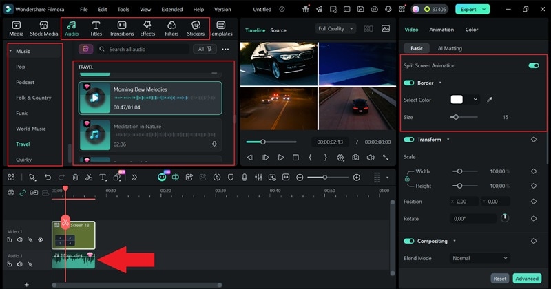 add music and enhance your clip