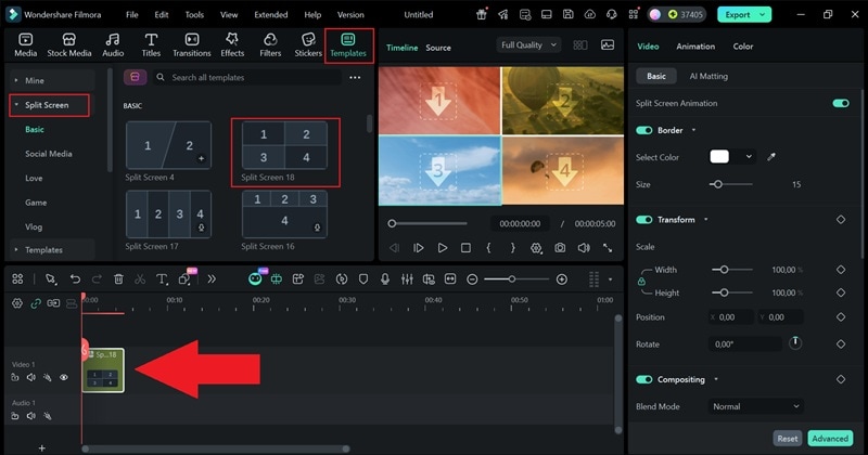 select 4 grid split screen template