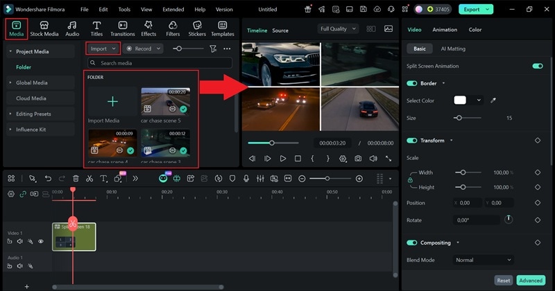 upload videos and drag to template