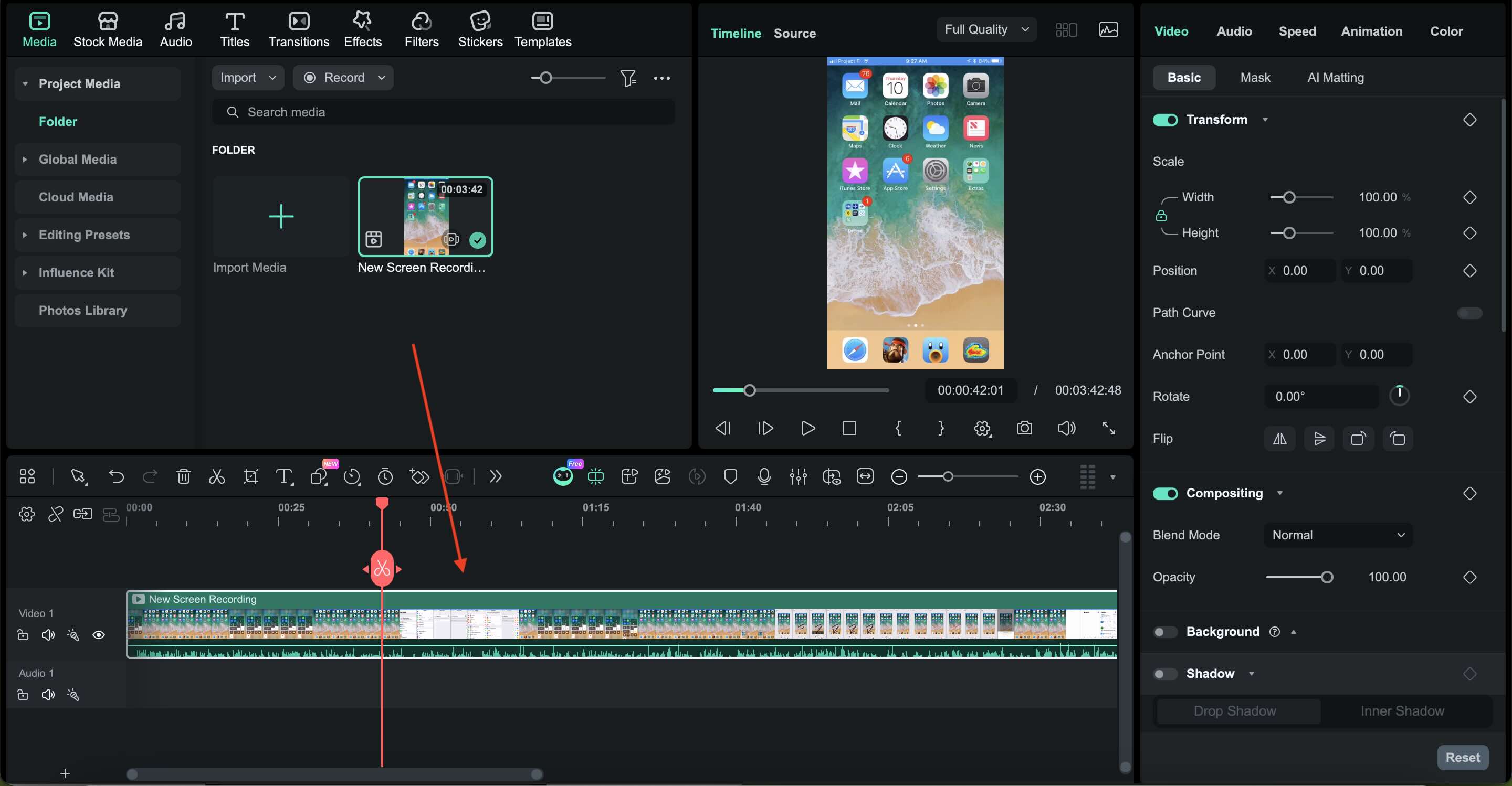 drag the recording onto the timeline