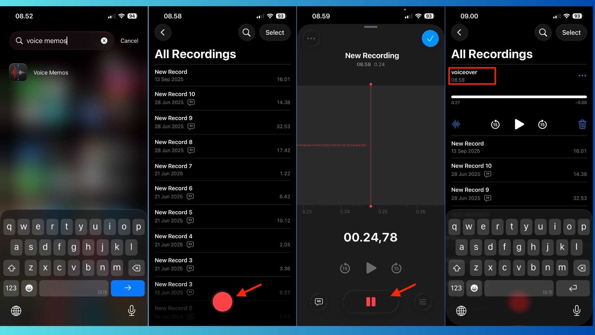 record audio on iphone using voice memos steps