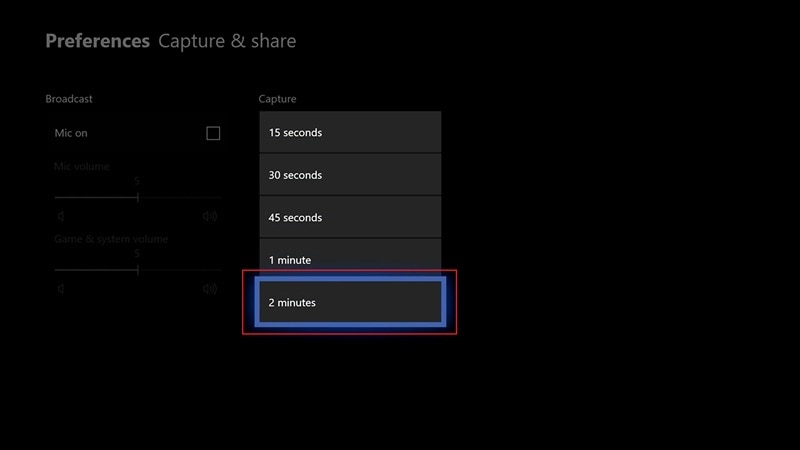 select two minutes recording duration