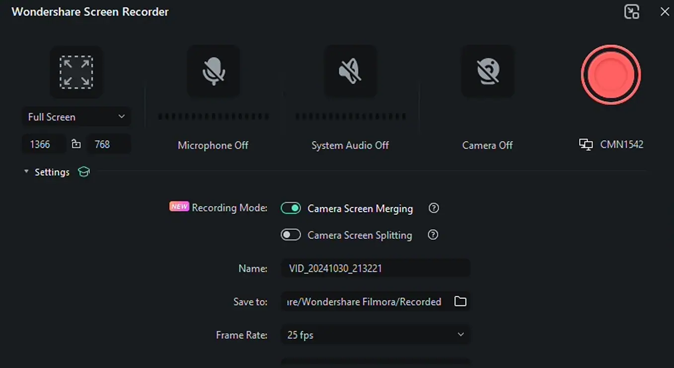 filmora screen recorder settings