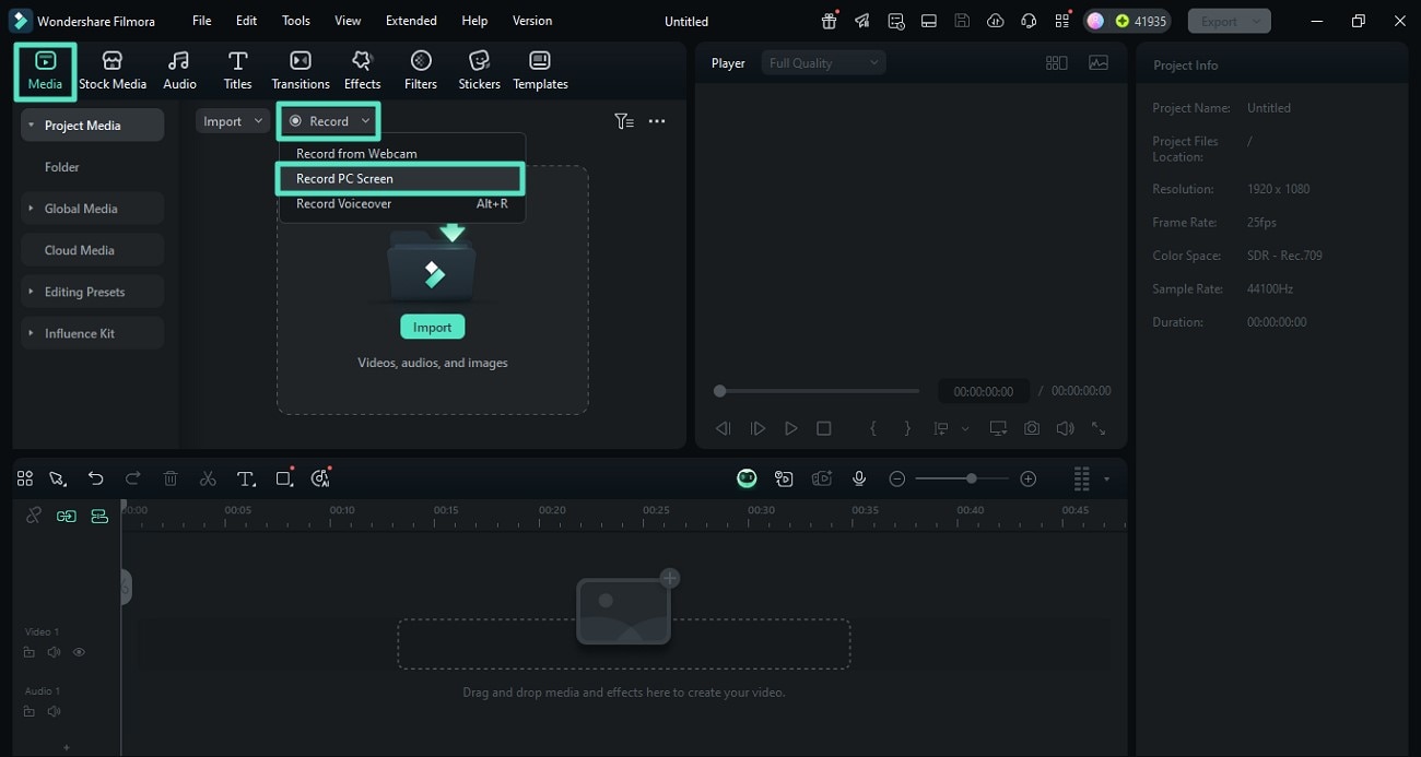 choose media and select recording option