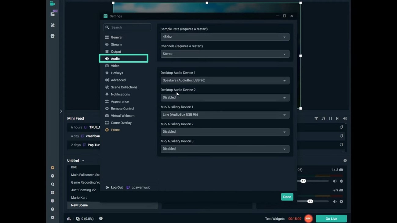 configure audio settings