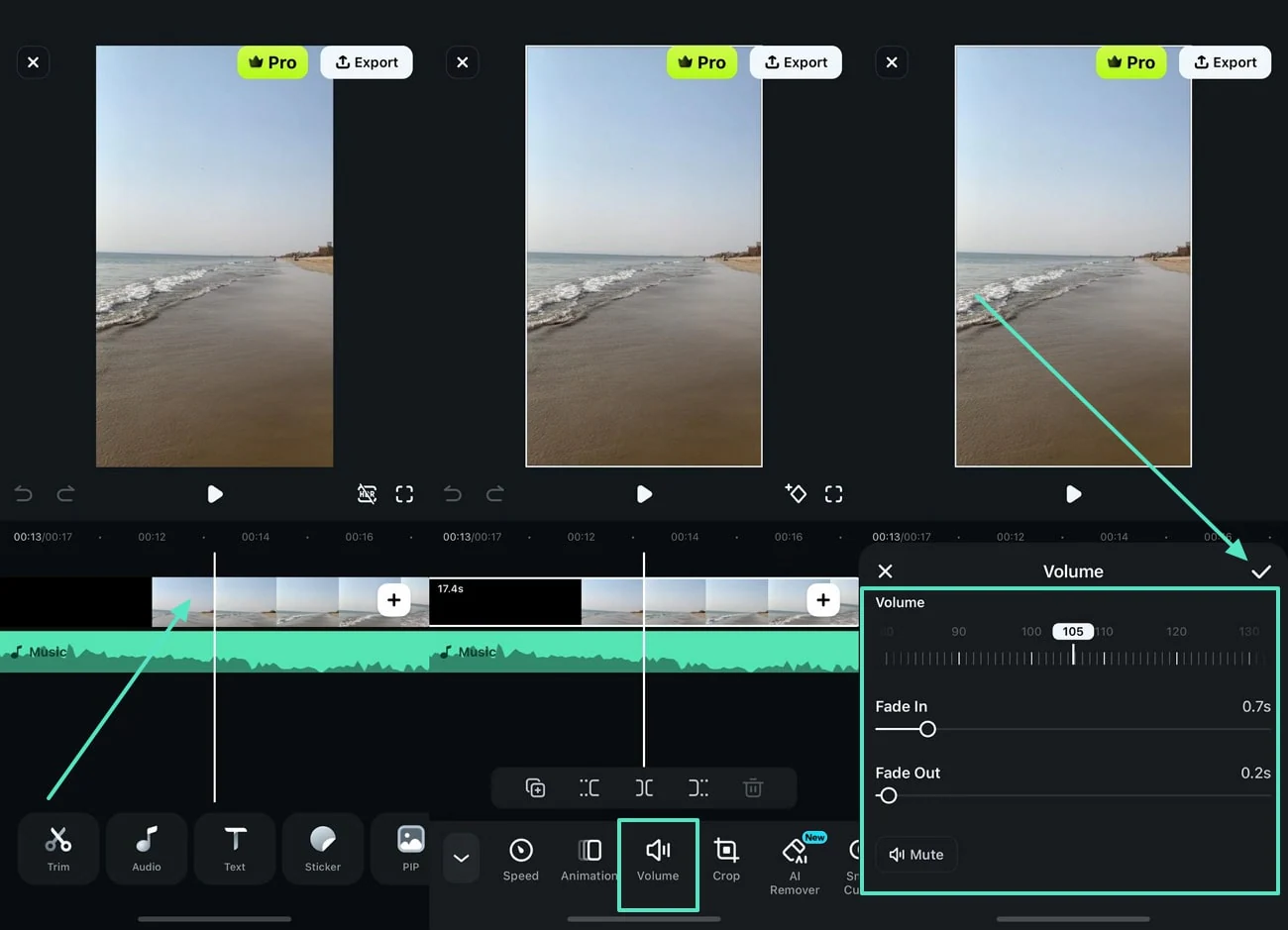 make edits in audio filmora app