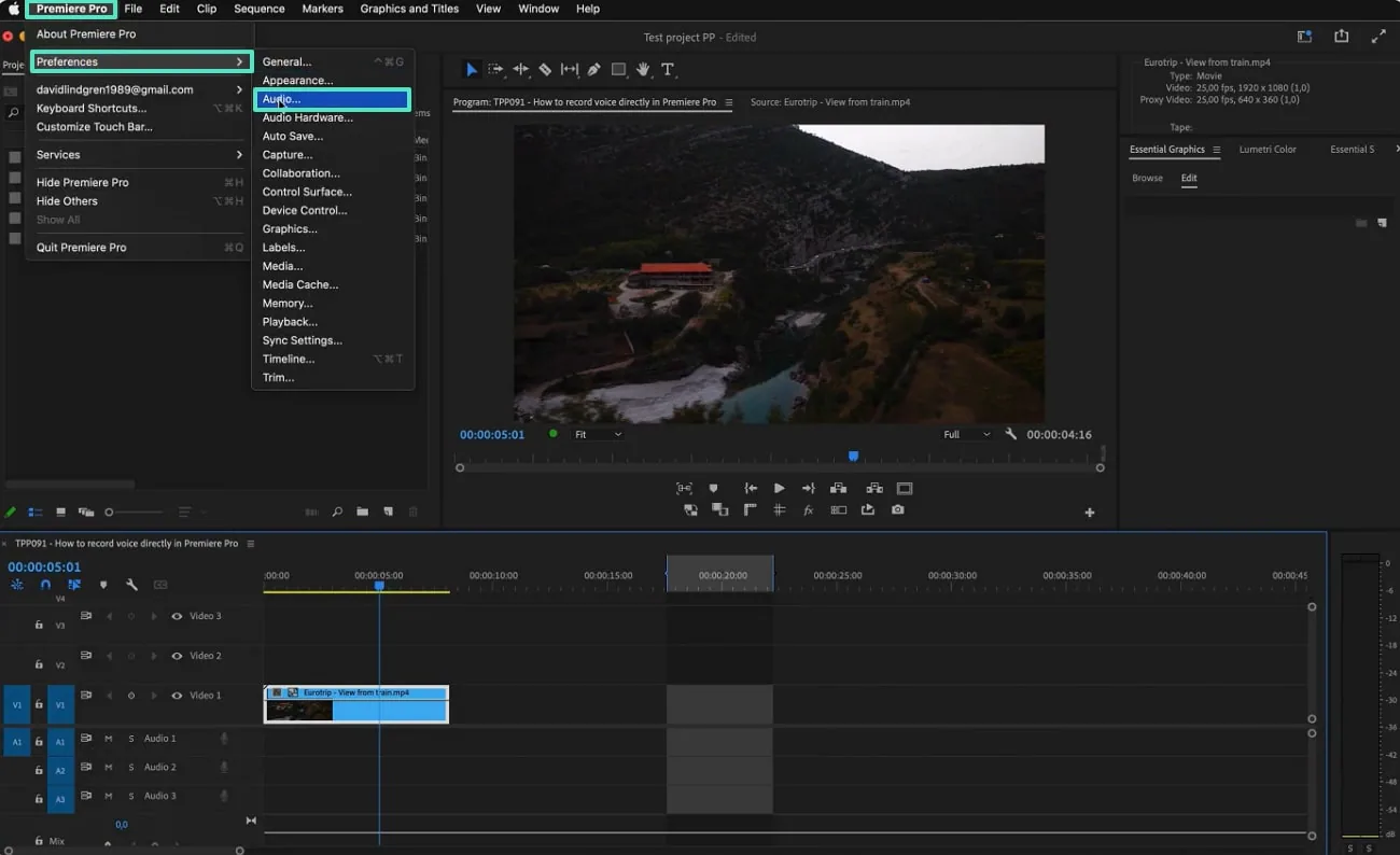 access preferences option premiere pro