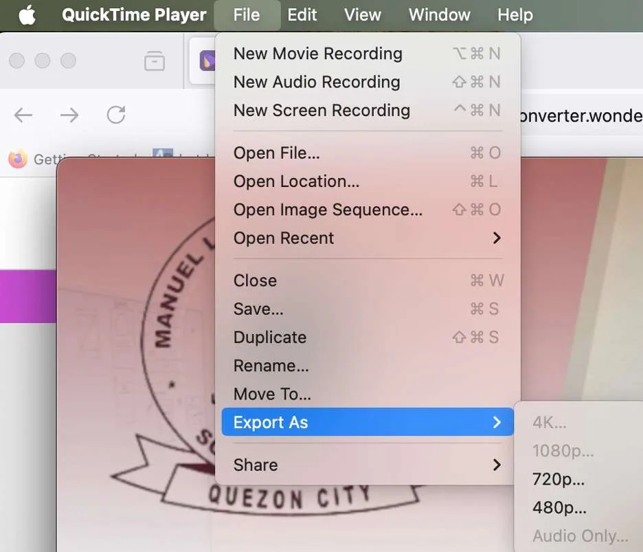 quicktime player export menu