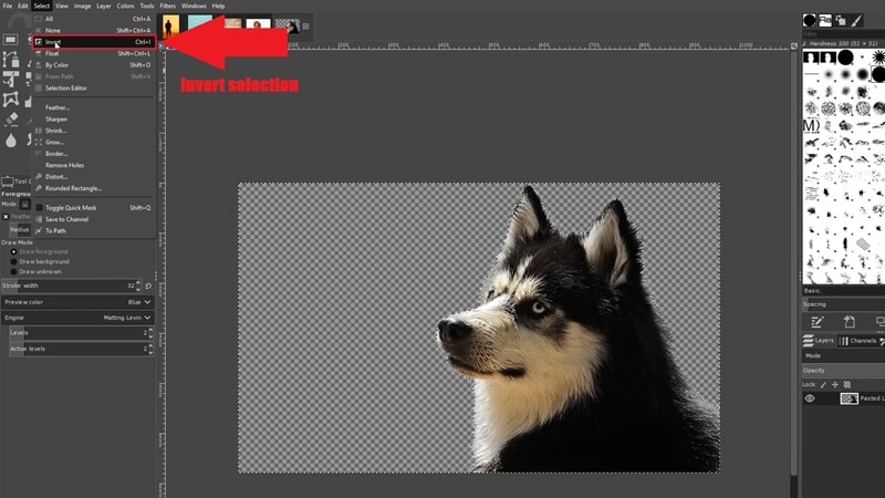 invert selection and delete the background
