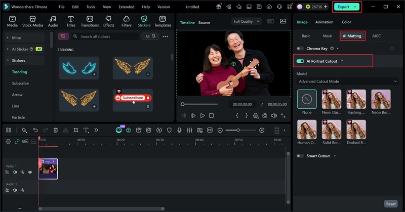 activate the ai portrait cutout feature