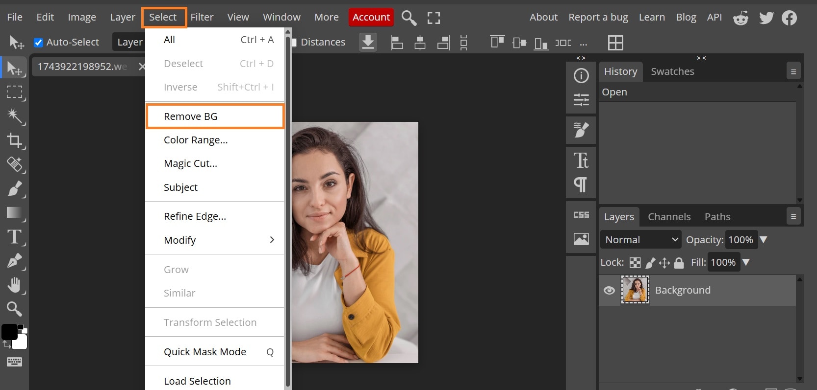 remove background in photopea