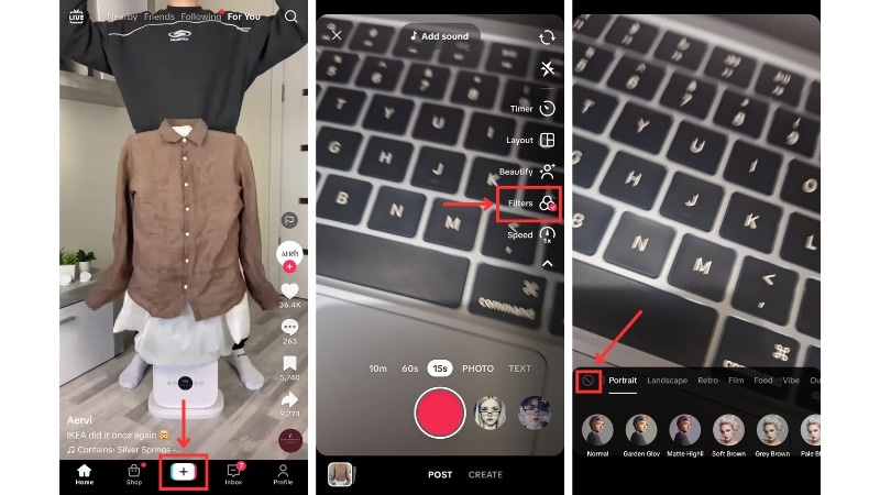 how to remove tiktok filter before recording