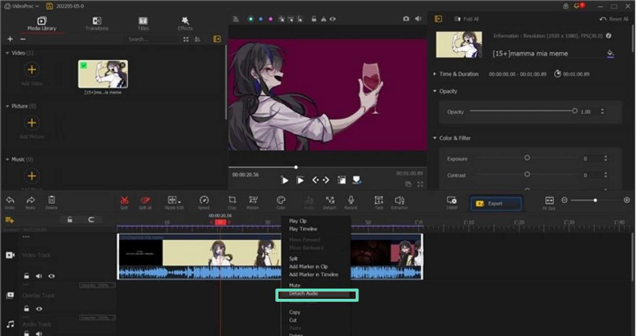delete after detaching audio