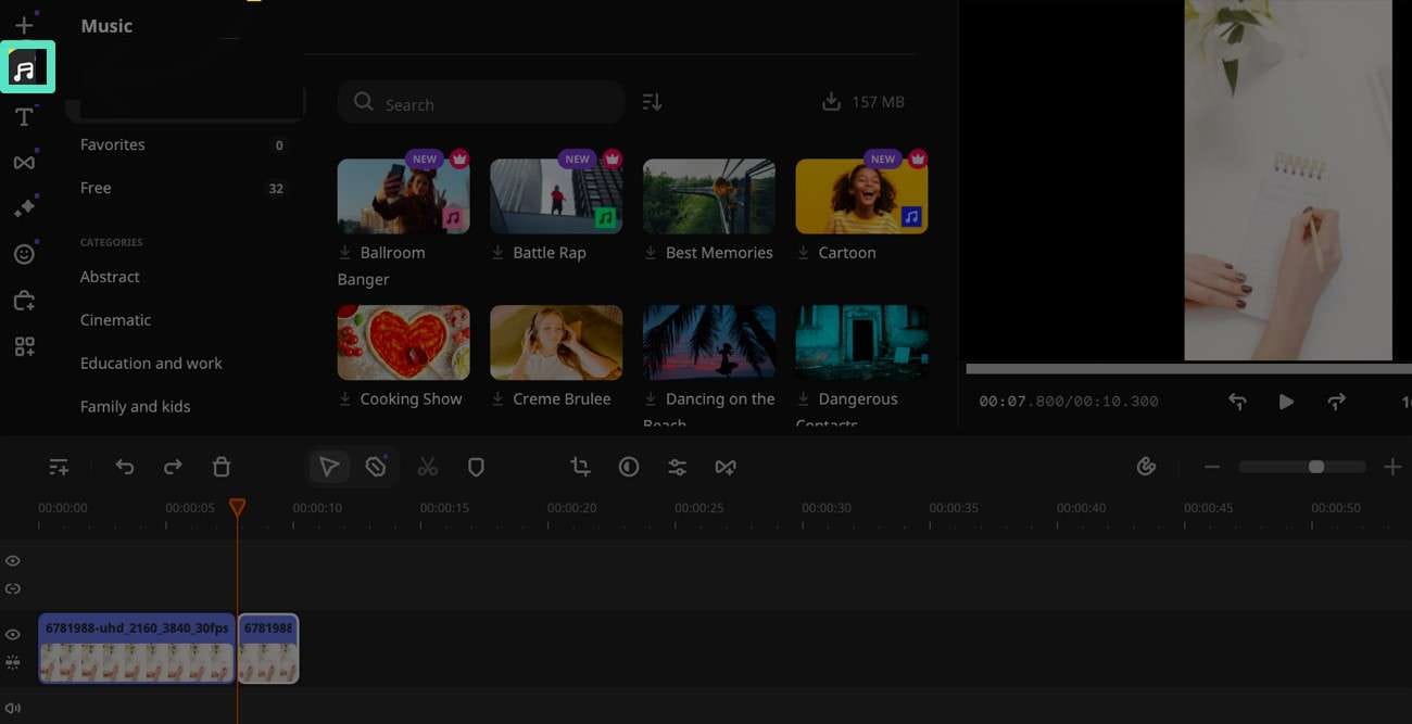 add audio with pressing music