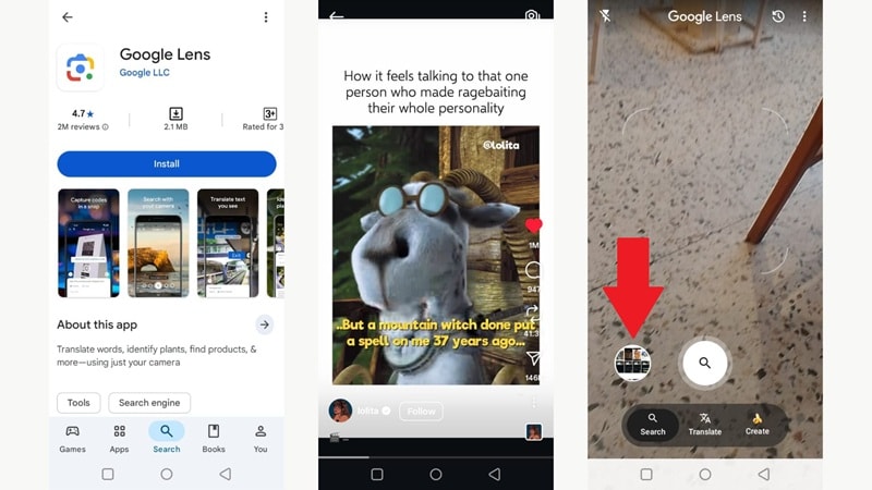 take screenshot and open google lens