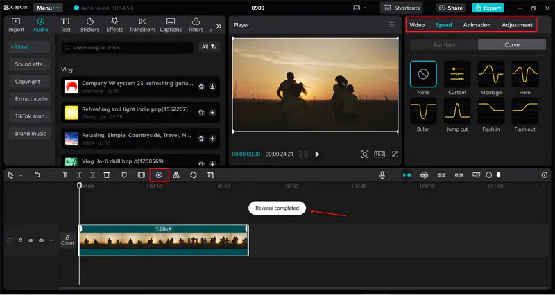 capcut desktop reverse video