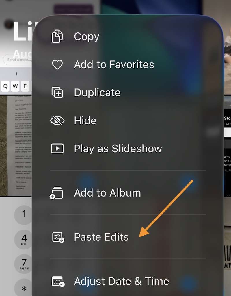 paste edits on iphone