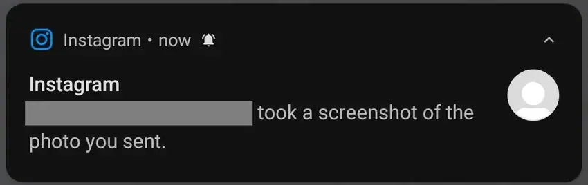 Notificação do Instagram sobre um print de tela durante uma conversa