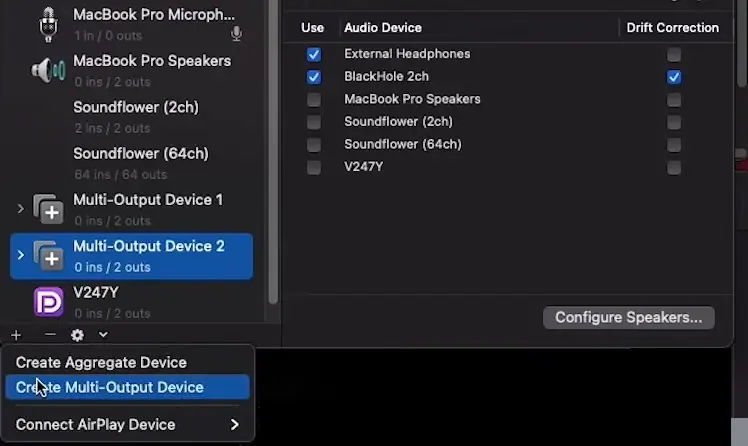 select create multi output device