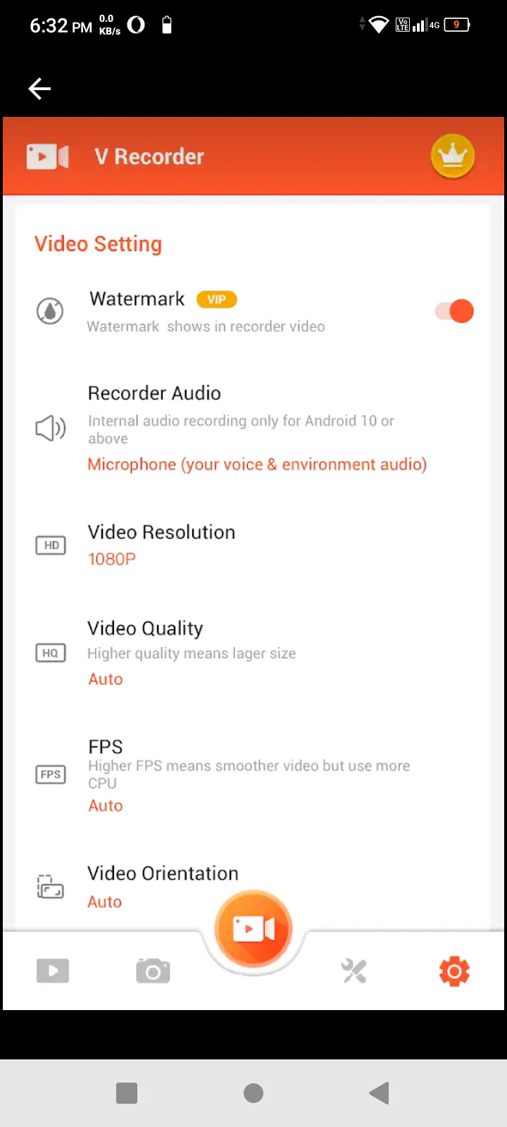 adjust settings before starting to record and then tap record