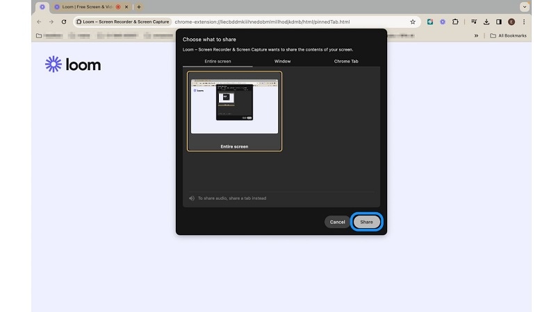 clicking the share screen option
