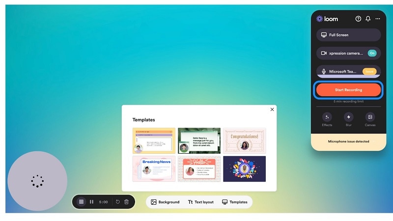 clicking the start recording button