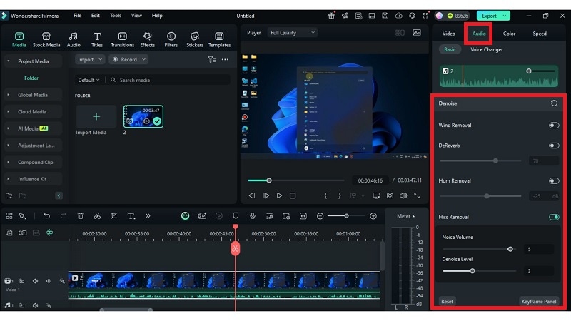 enhance audio in filmora