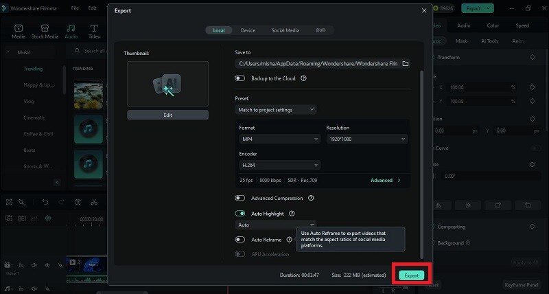 export and save
