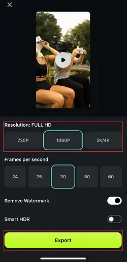 choose resolutions and save video