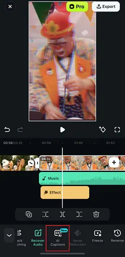 click ai captions menu