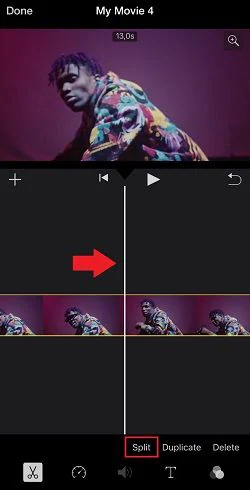 move playhead and hit split on imovie