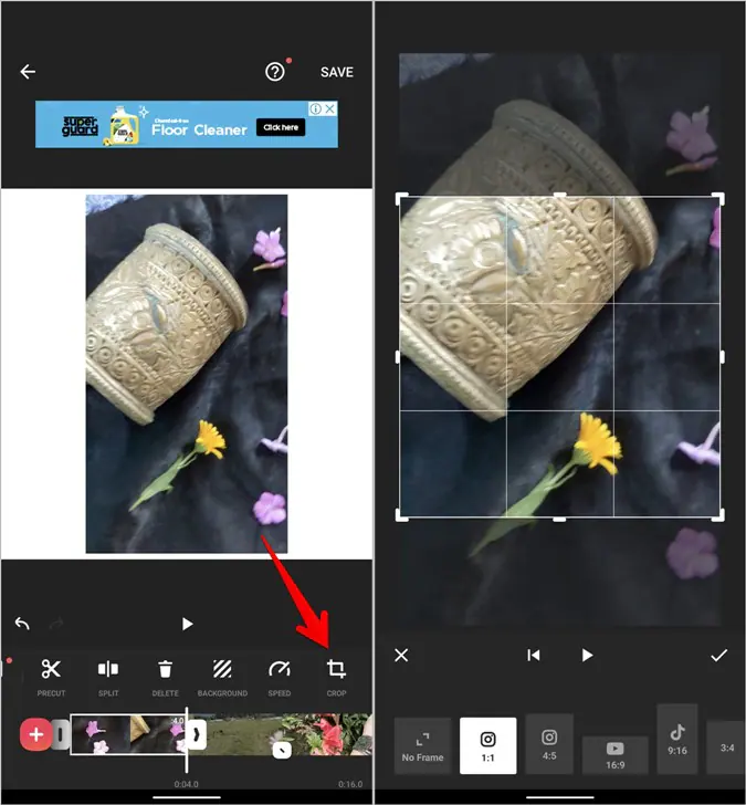 inshot stabilize video crop