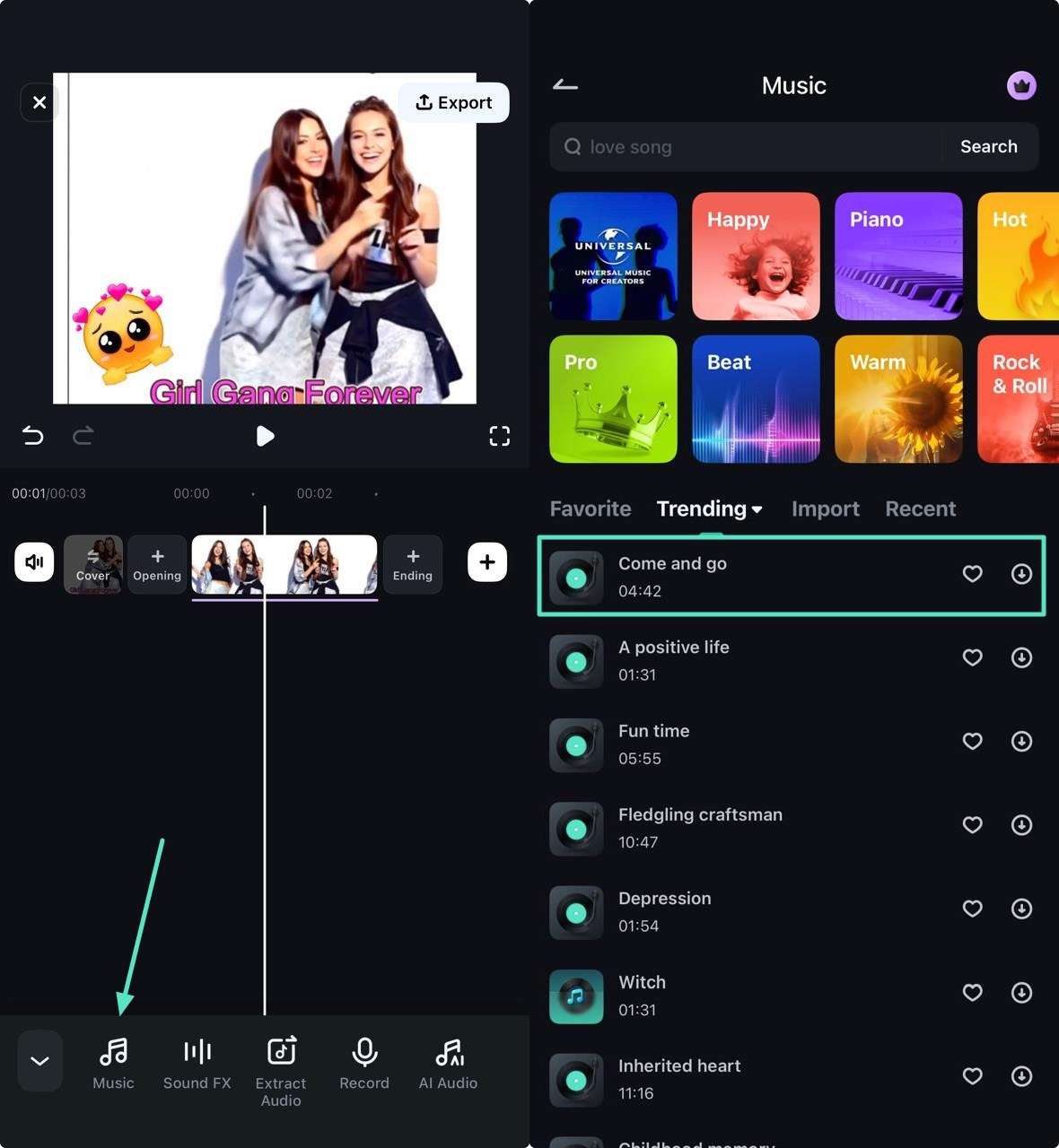 include music within single loop animation