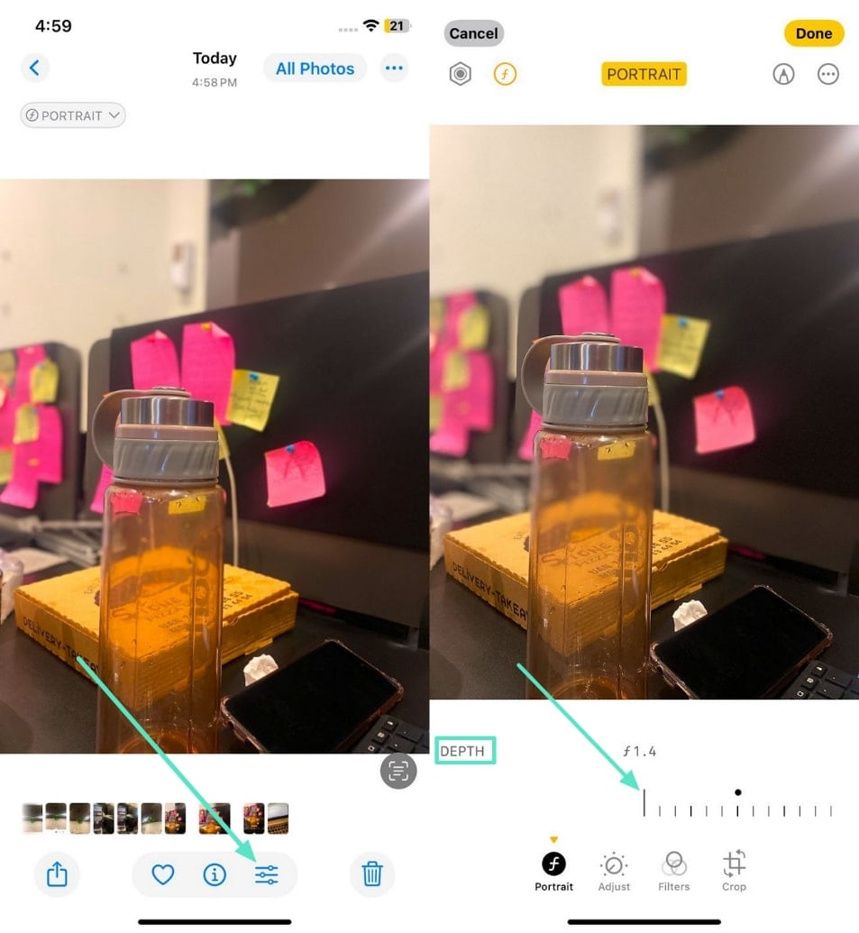 manage depth for blur iphone