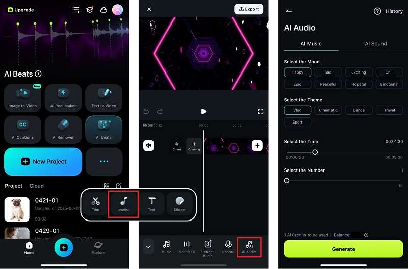 generate music on filmora mobile