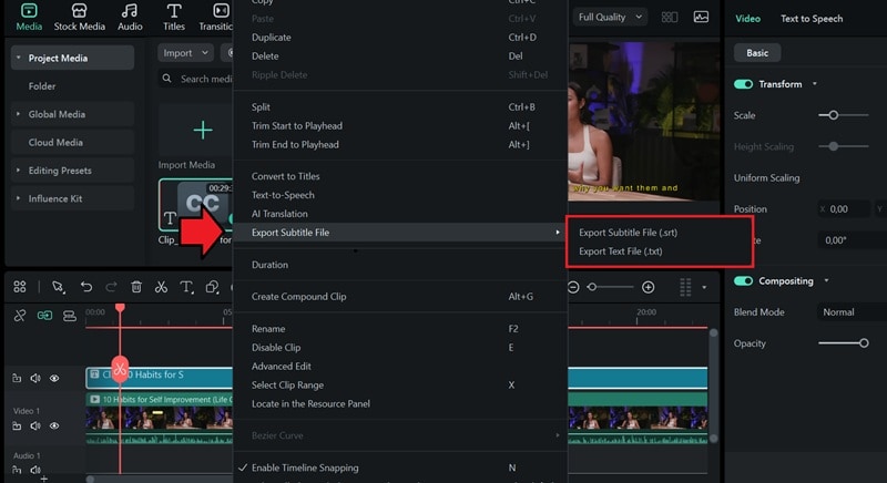export podcast transcription to subtitle file