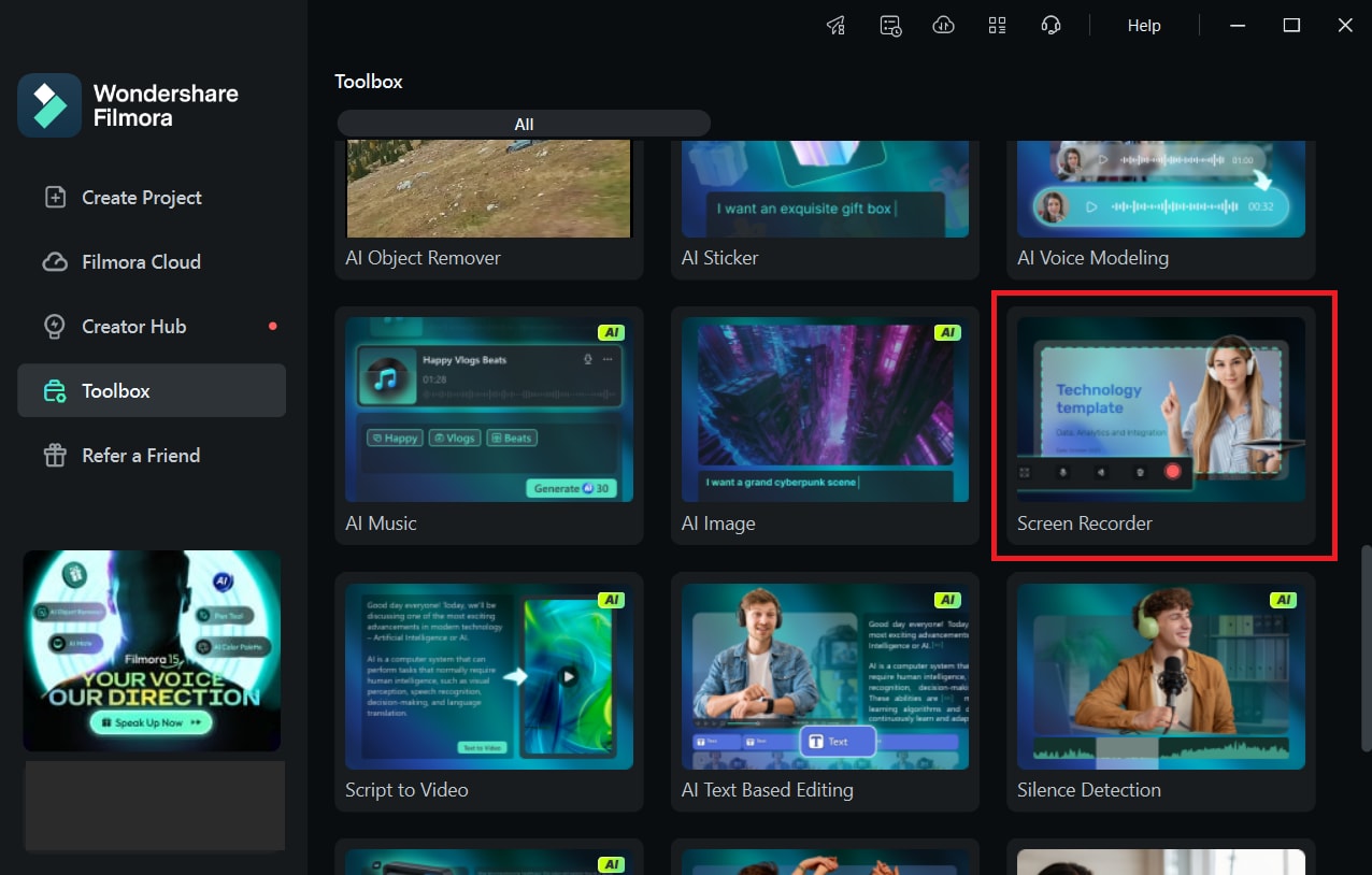 access the filmora screen recorder