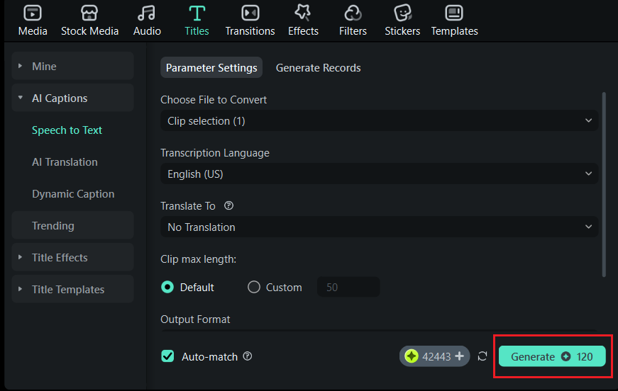 set the parameter settings