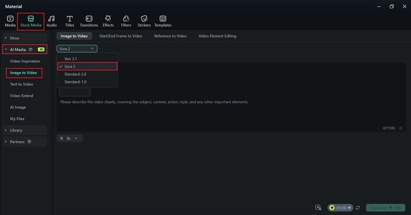 open the ai image to video feature