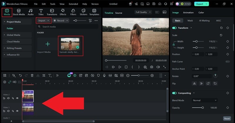 drag your photo to filmora timeline