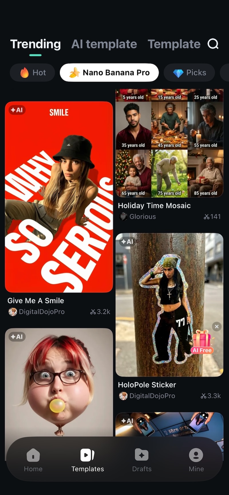 select nano banana pro template