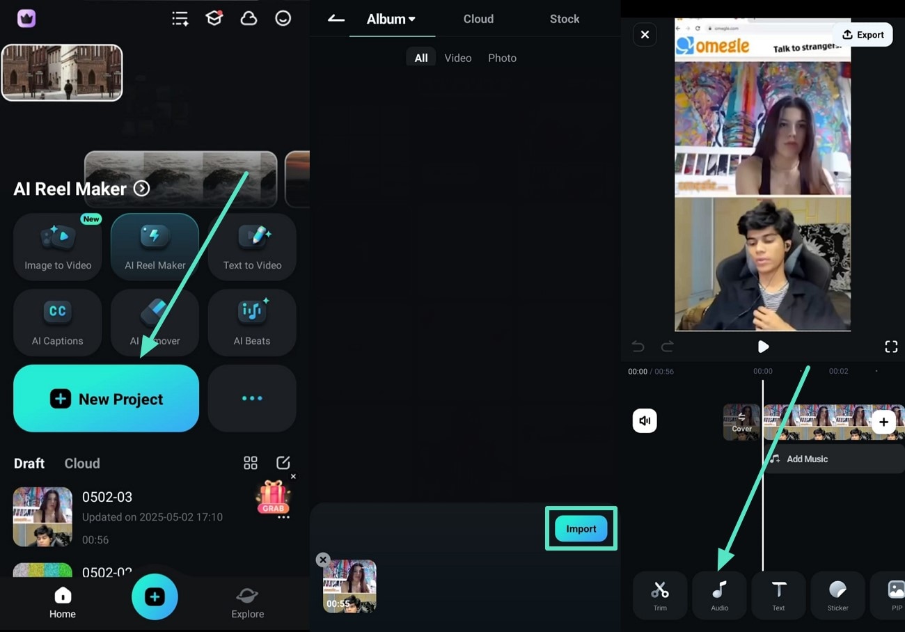 create new project using filmora app