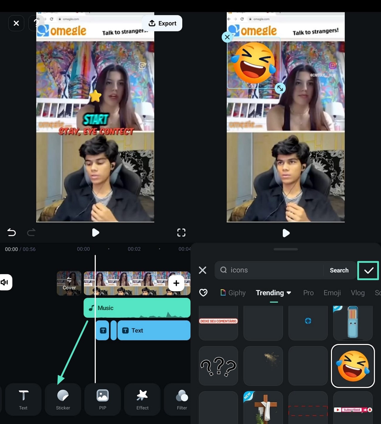 add relevant stickers to omegle videos