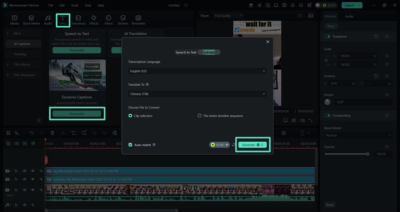 add dynamic captions for video